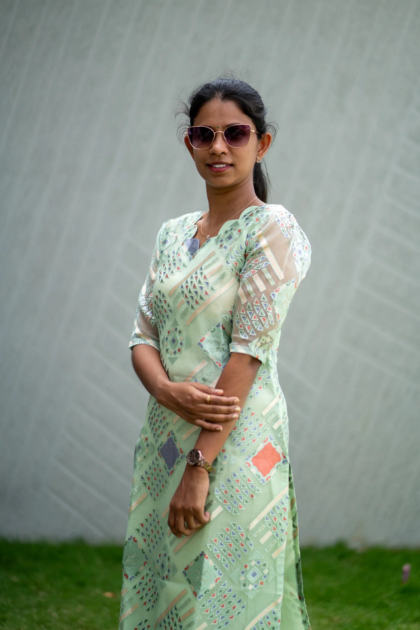 Eilaa - Pastel Green Organza Top