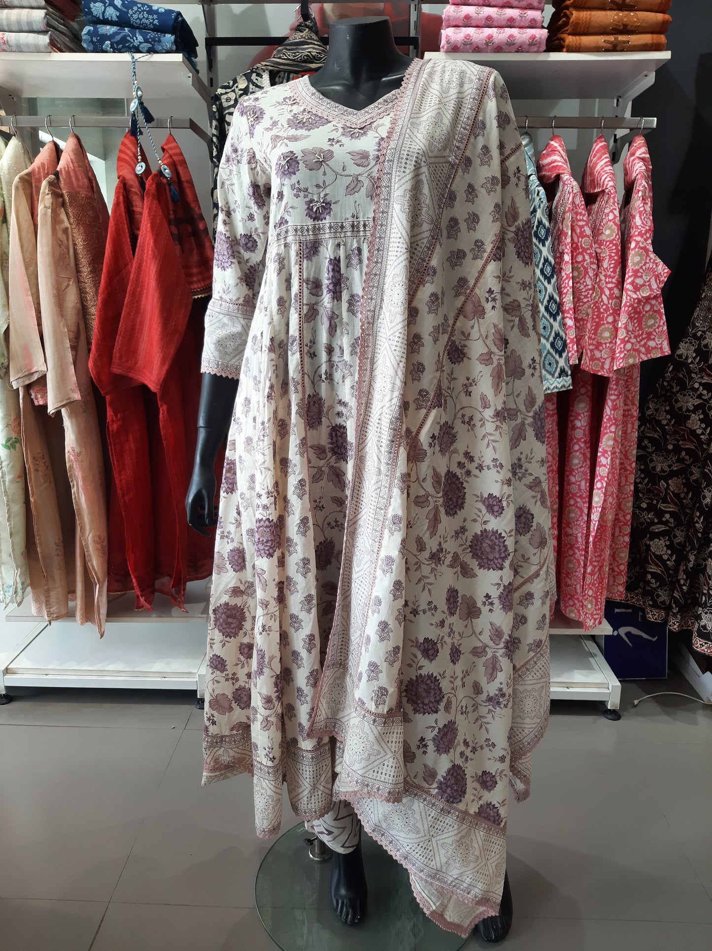 2658400PURPLE - Womens 3 PCS KURTHI SET