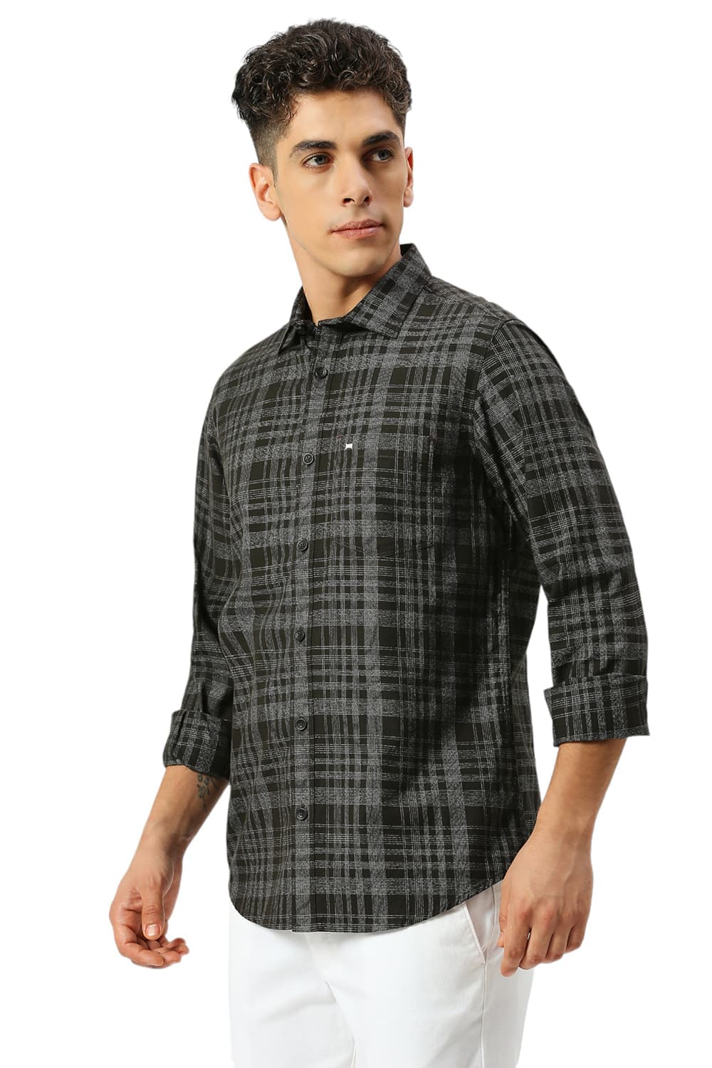 Basics Mens DK GREEN SLIM CHECKS SHIRT - 24BSH53208