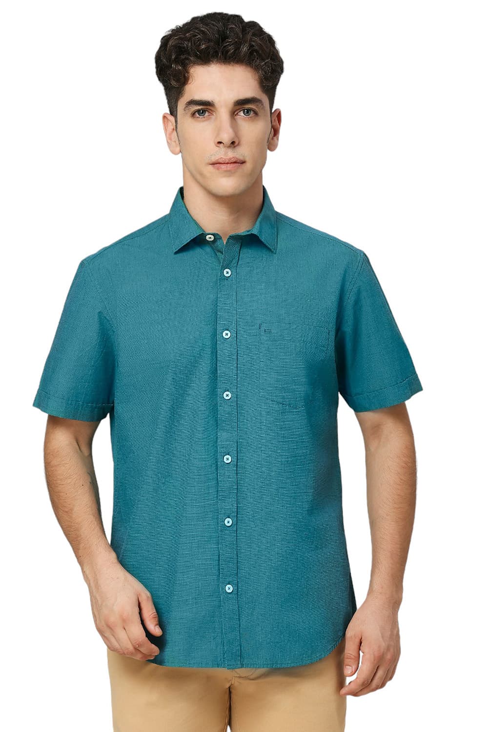 Basics Mens TEAL SLIM PLAIN SHIRT - 24BSH54860