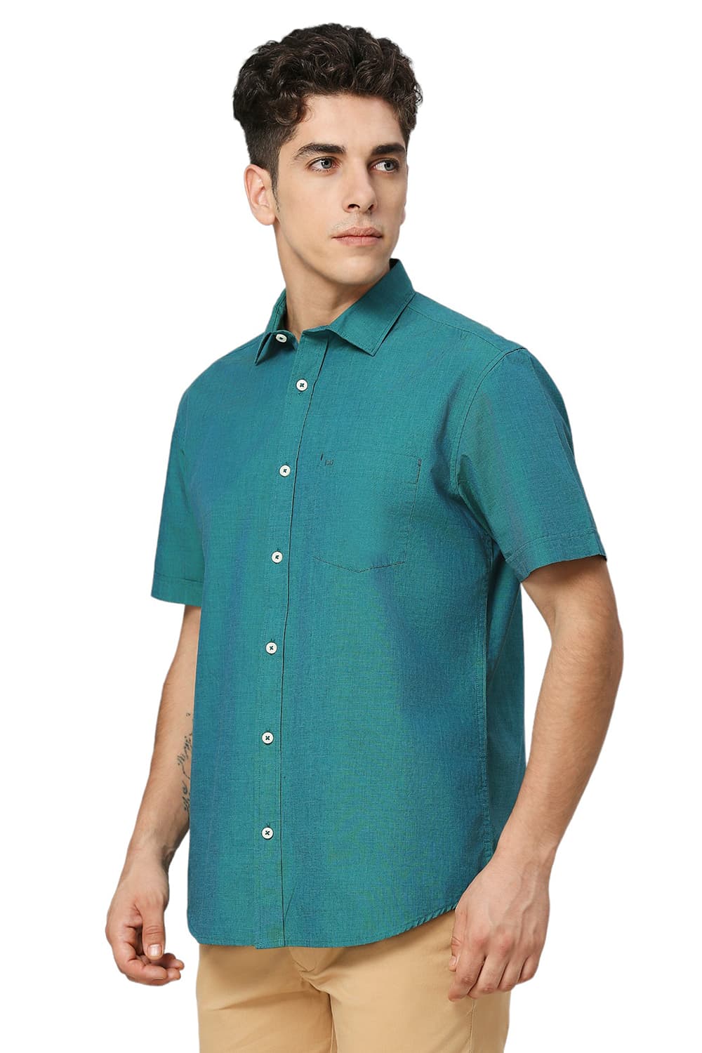 Basics Mens TEAL SLIM PLAIN SHIRT - 24BSH54860