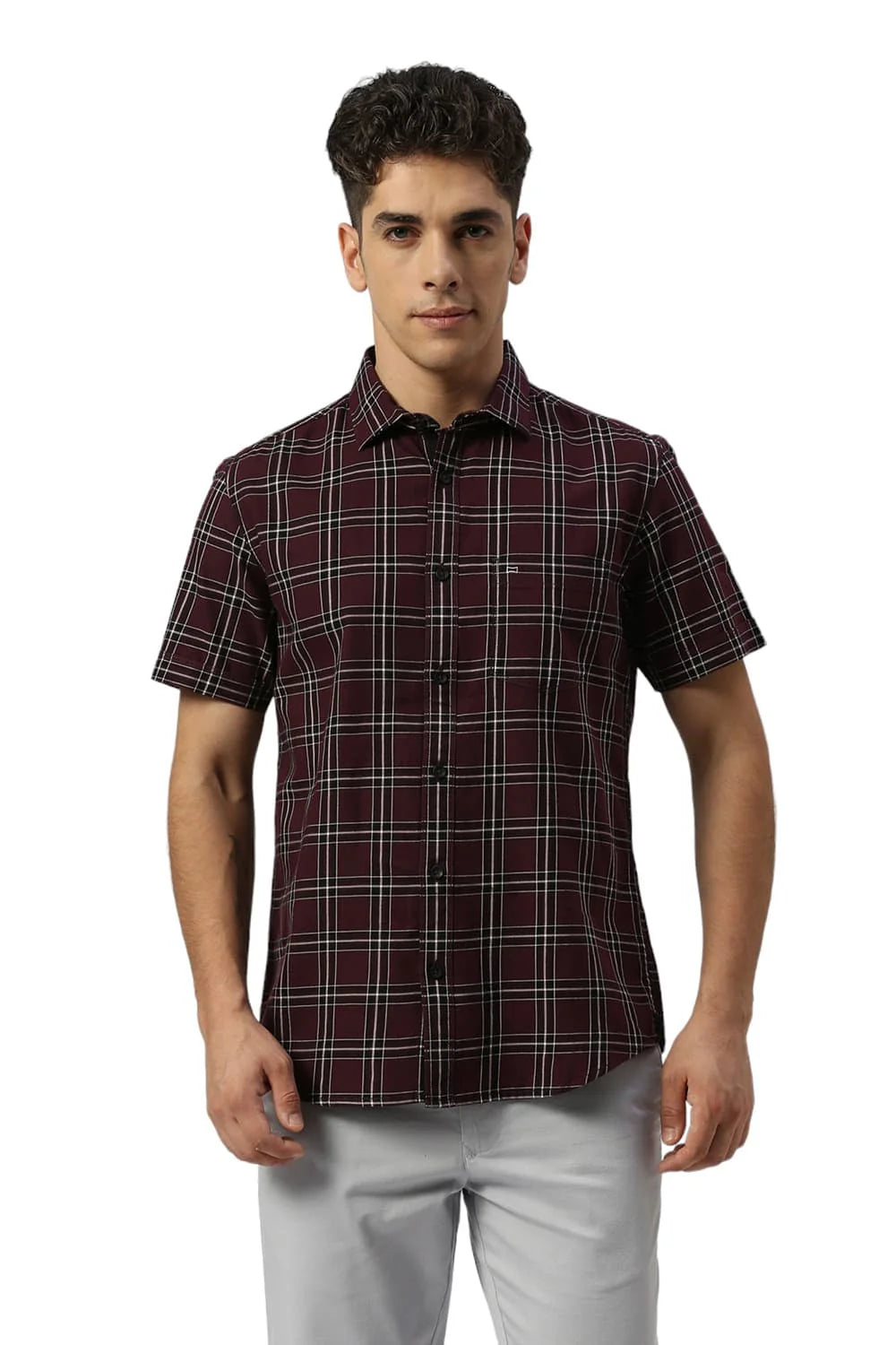 Basics Mens PURPLE SLIM CHECKS SHIRT - 24BSH54883