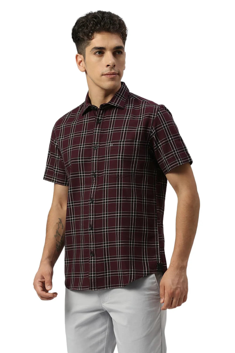 Basics Mens PURPLE SLIM CHECKS SHIRT - 24BSH54883