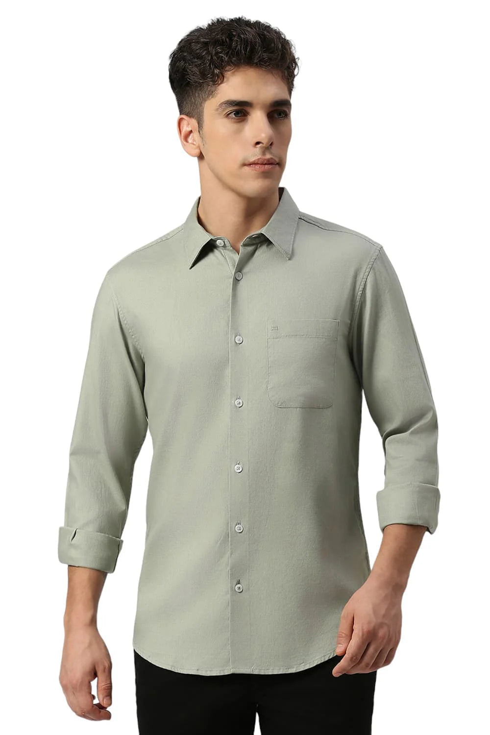 Basics Mens MID GREEN SLIM PLAIN SHIRT - 24BSH54889