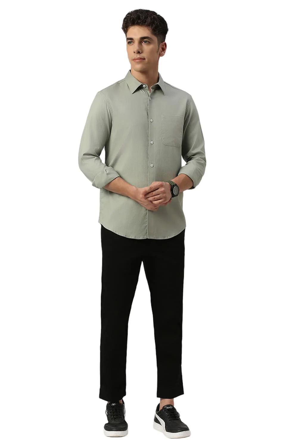 Basics Mens MID GREEN SLIM PLAIN SHIRT - 24BSH54889