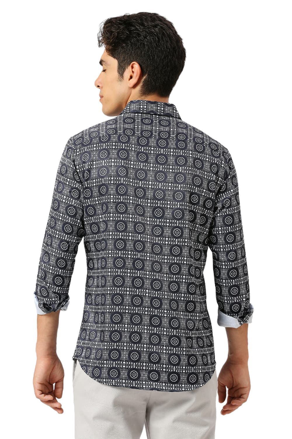 Basics Mens NAVY SLIM PRINT SHIRT - 24BSH54942