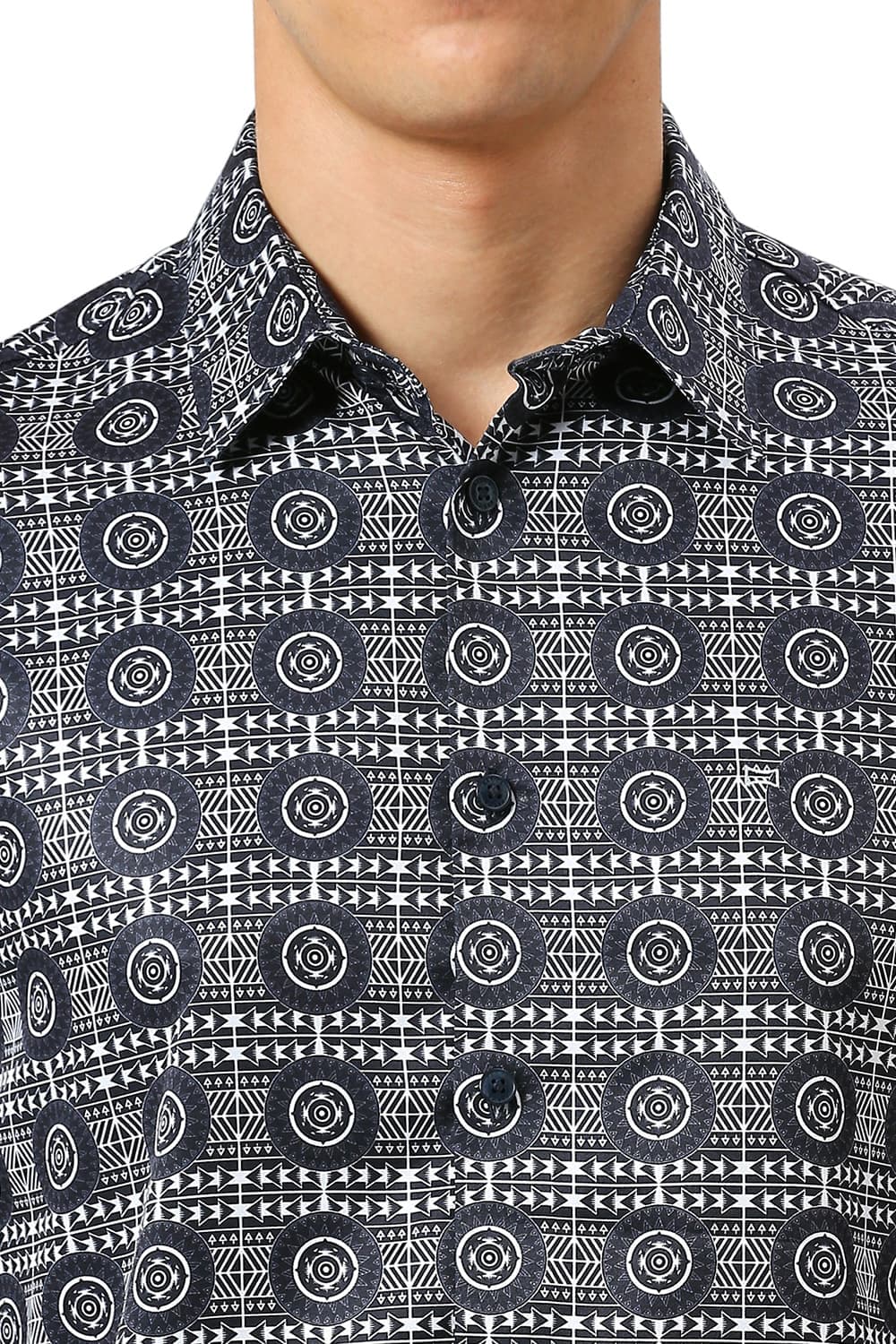 Basics Mens NAVY SLIM PRINT SHIRT - 24BSH54942