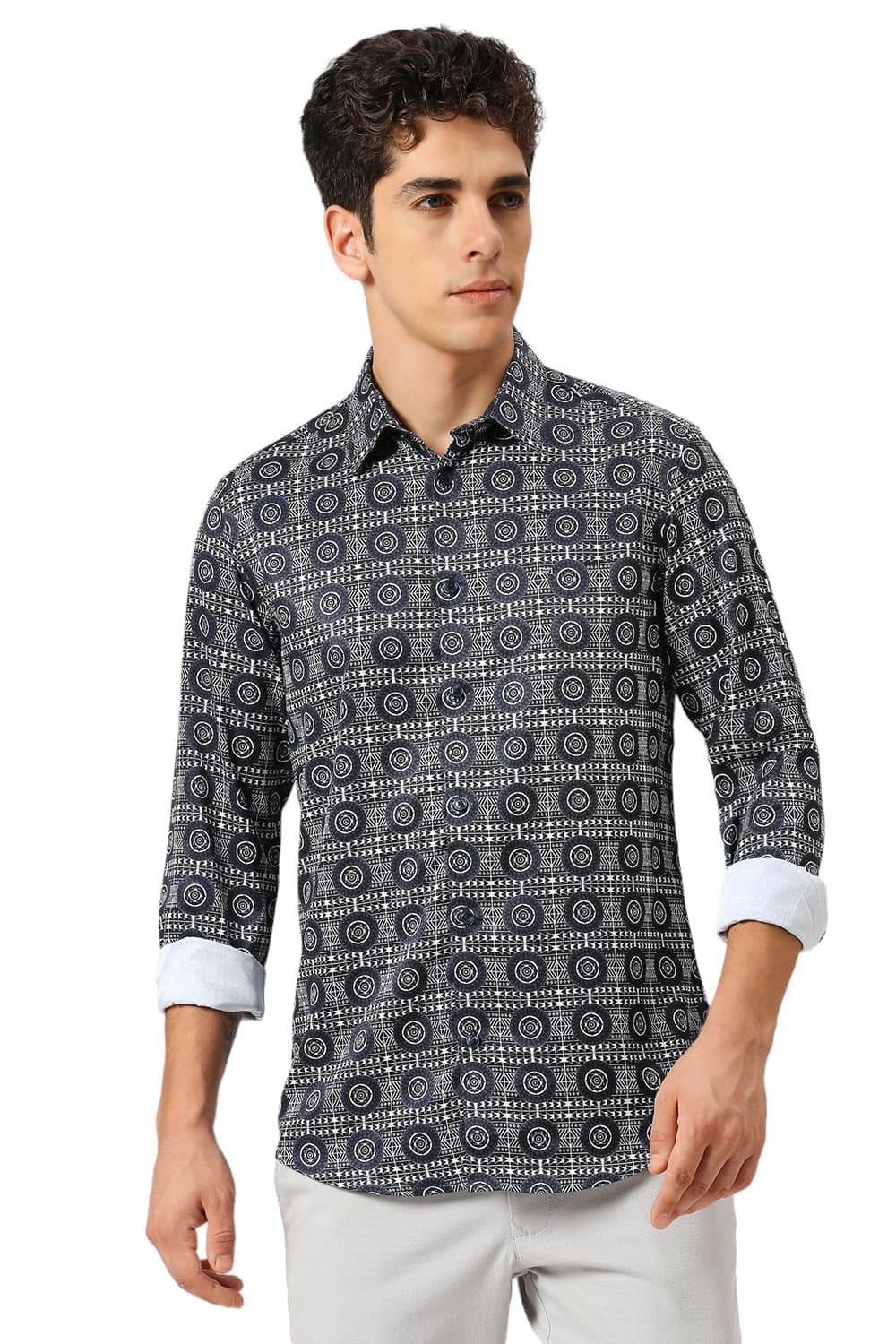 Basics Mens NAVY SLIM PRINT SHIRT - 24BSH54942