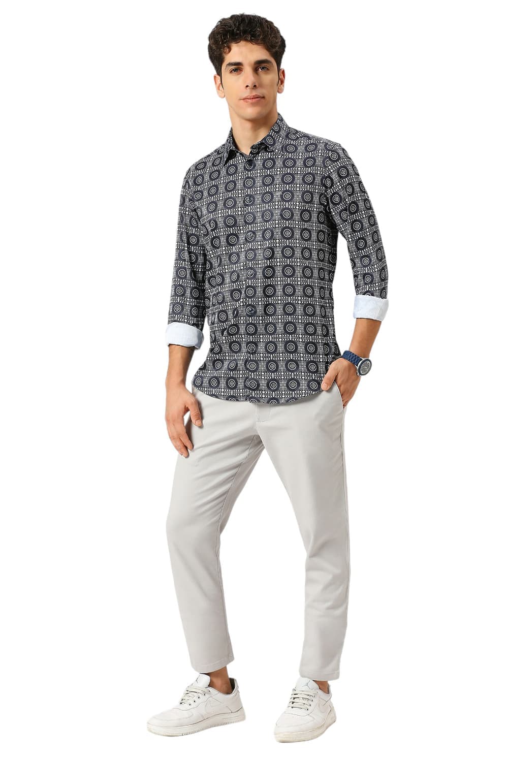 Basics Mens NAVY SLIM PRINT SHIRT - 24BSH54942