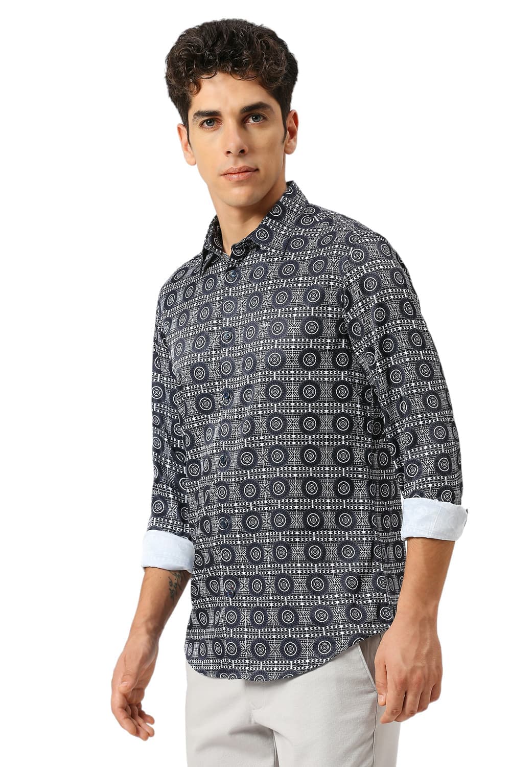 Basics Mens NAVY SLIM PRINT SHIRT - 24BSH54942