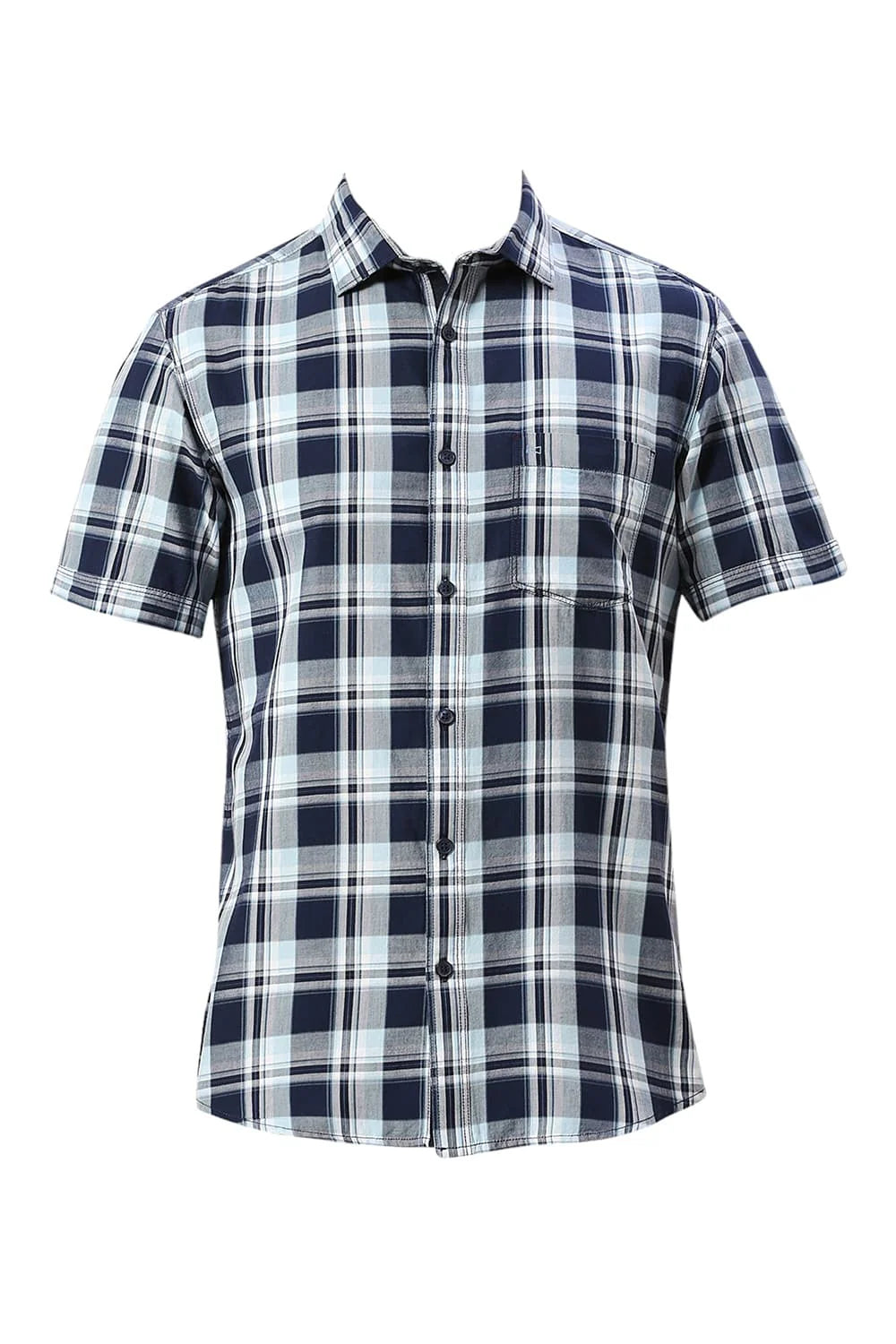 Basics Mens BLUE SLIM CHECKS SHIRT - 24BSH54962