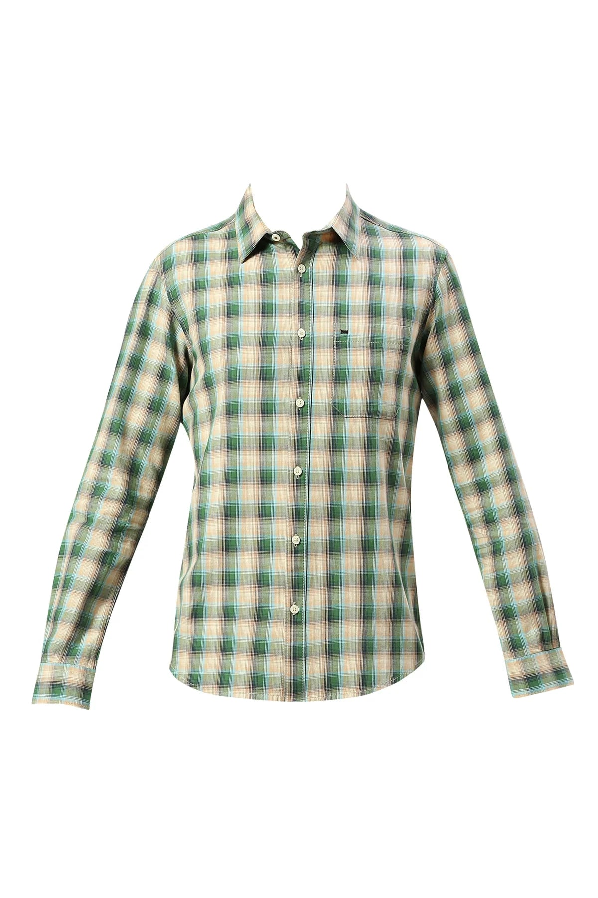 Basics Mens GREEN SLIM CHECKS SHIRT - 24BSH54964