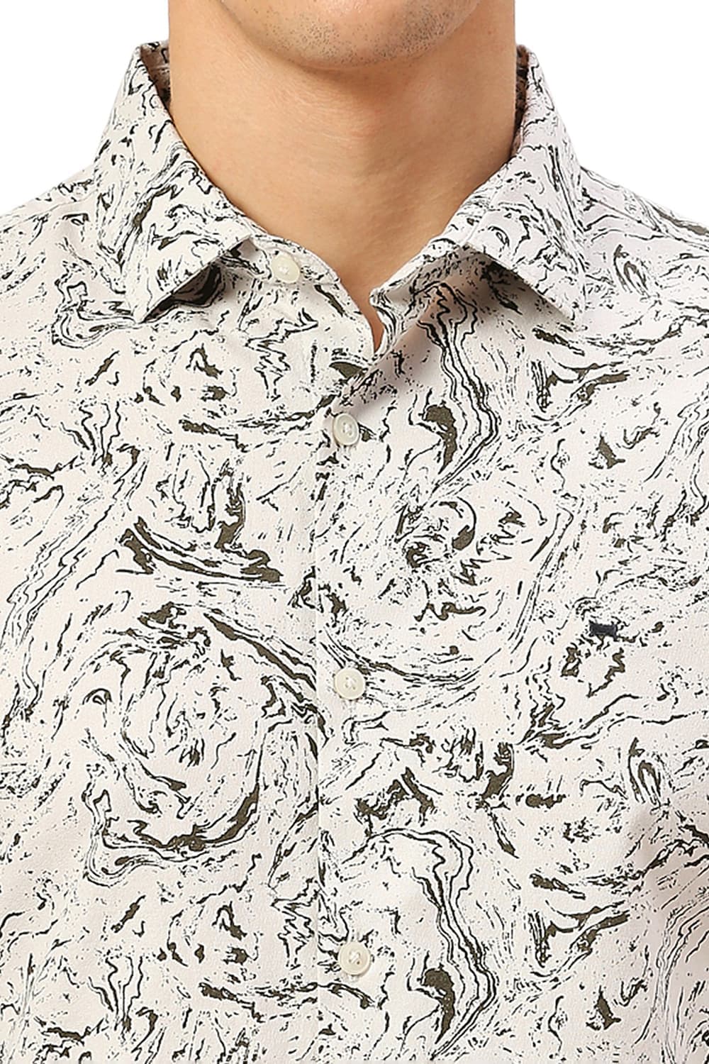 Basics Mens BEIGE SLIM PRINT SHIRT - 24BSH55118