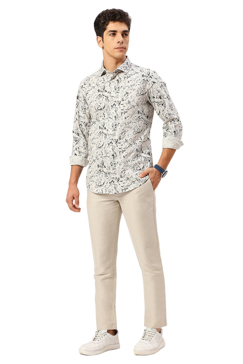 Basics Mens BEIGE SLIM PRINT SHIRT - 24BSH55118