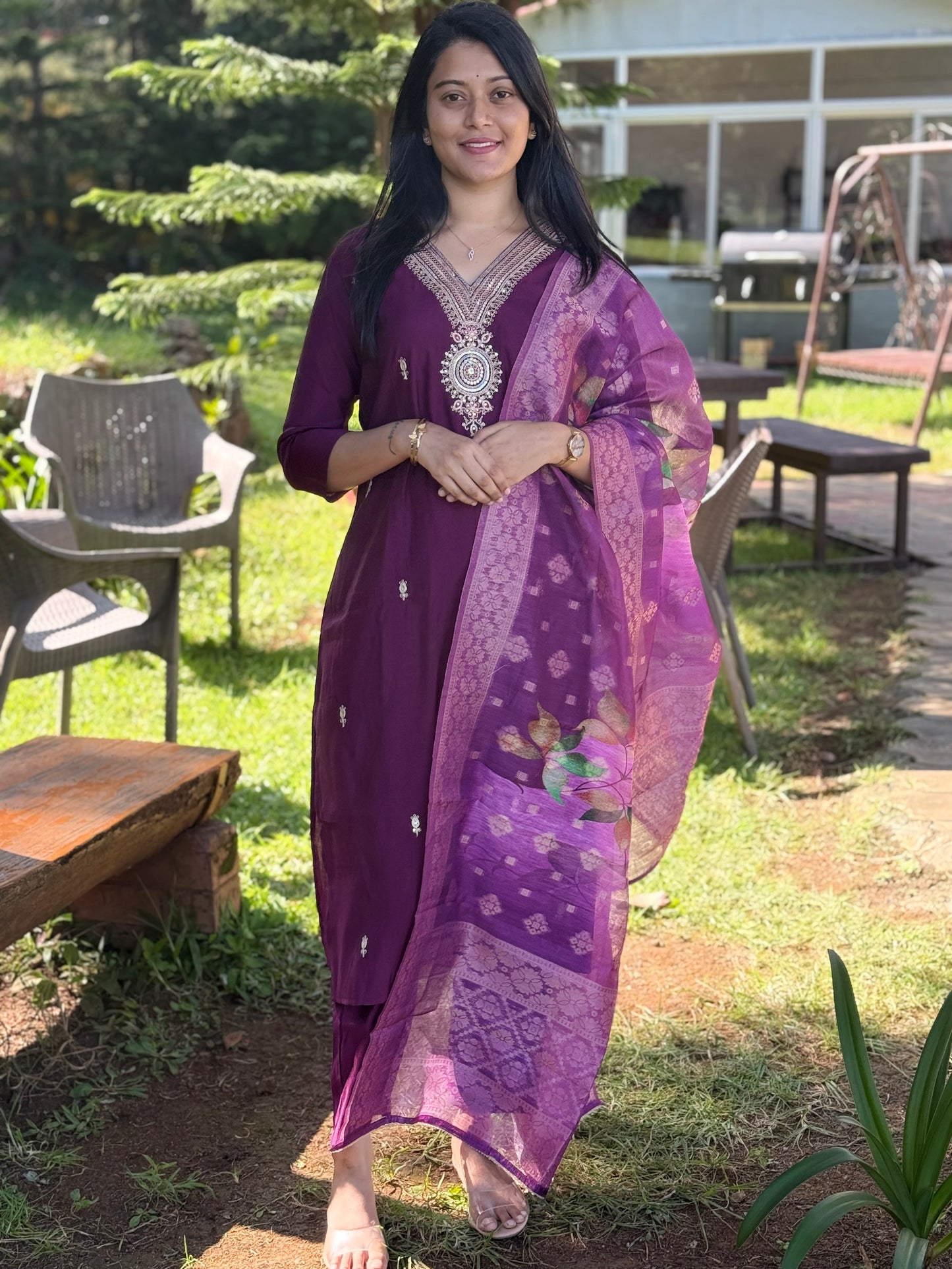 Womens Purple Straight Cut Top M - SUFFEEPurple