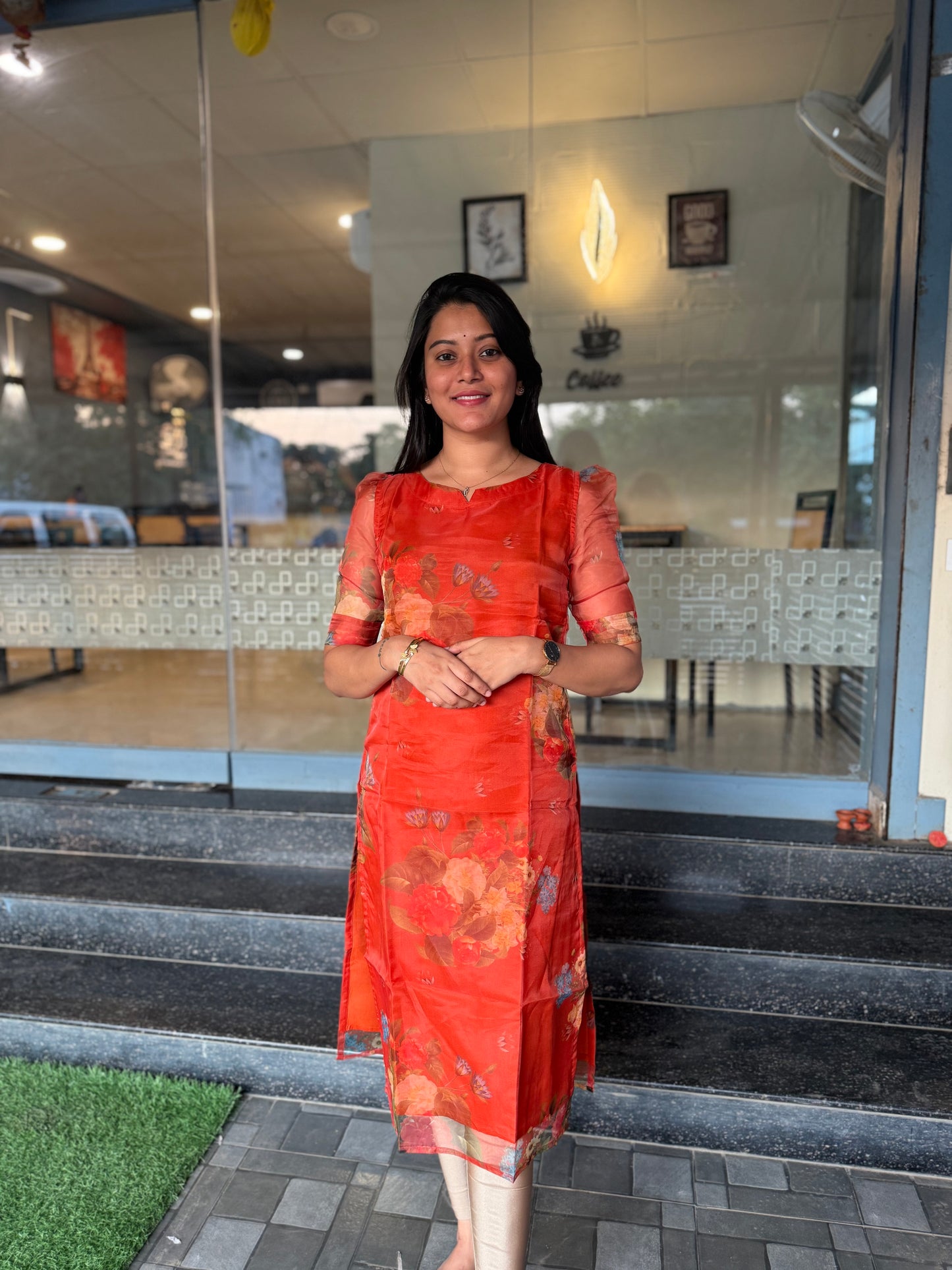 Organza Kurthi top Bright Orange