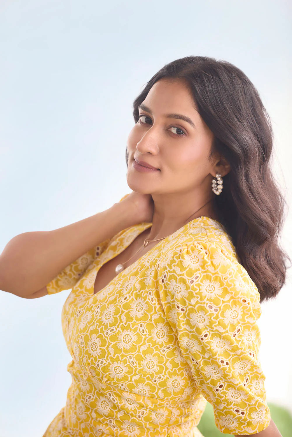 EILAA - Chrome Yellow Cutwork midi co-ord skirt set