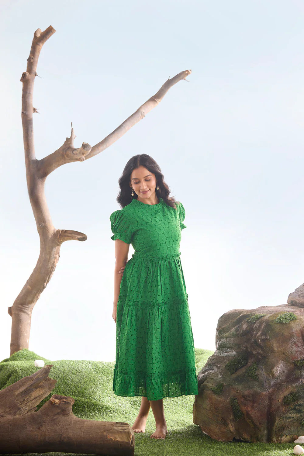 EILAA - La Salle Green Cutwork midi dress