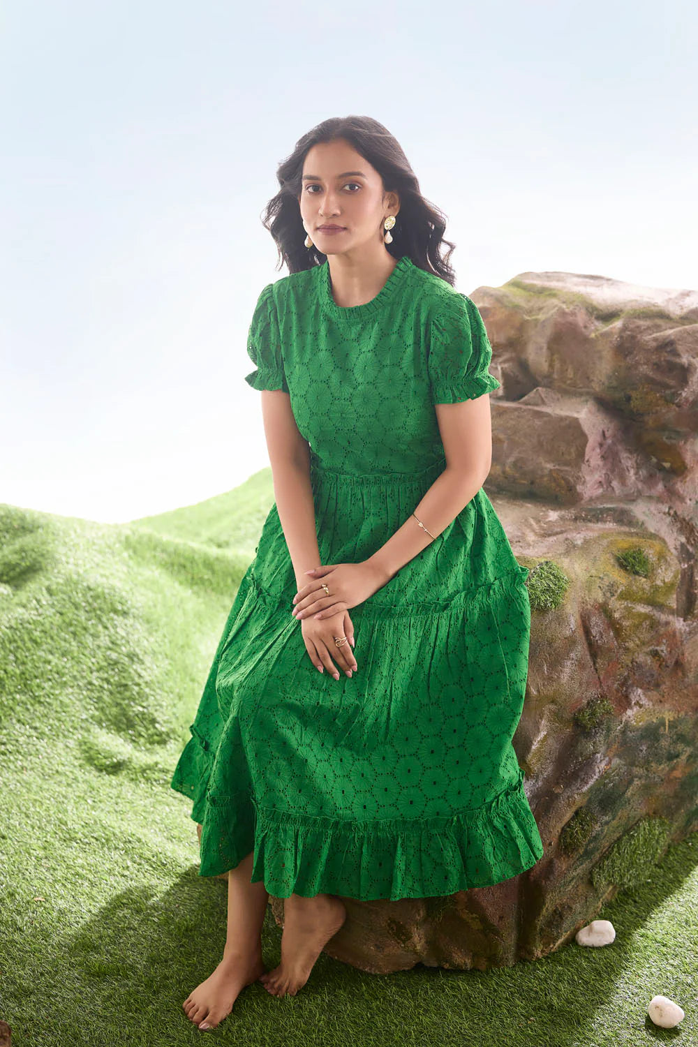 EILAA - La Salle Green Cutwork midi dress