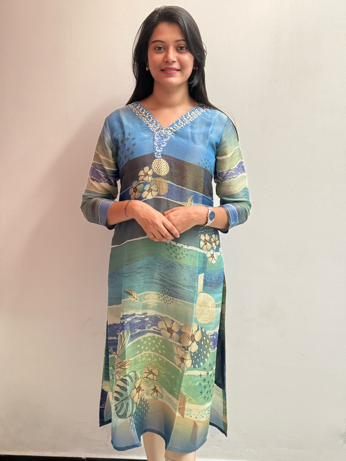 Womens Blue Straight Cut Top M - 3005108Blue