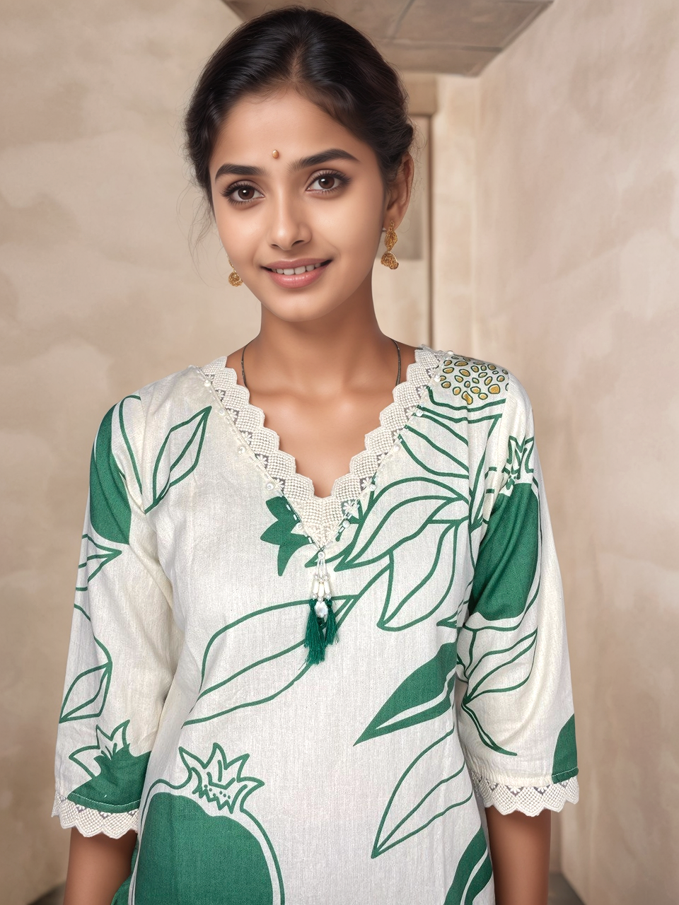 Womens Off White3 Straight Cut Top - 3005047(B)OffWhite Green