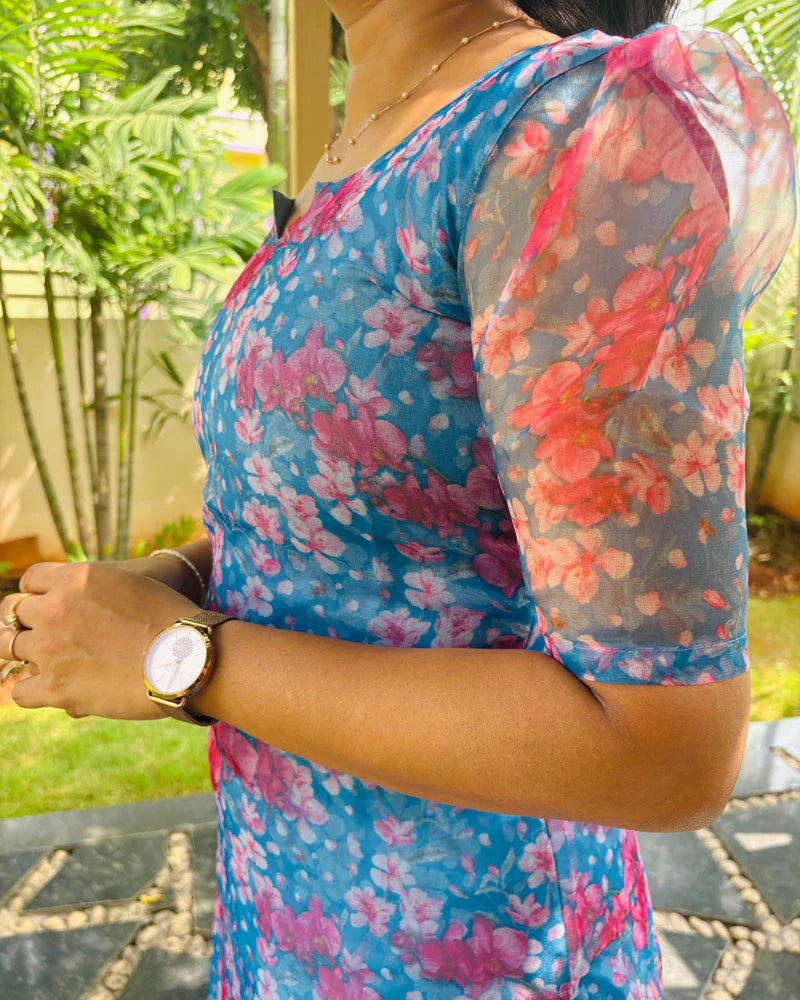 Eilaa - Blue Floral Organza Top