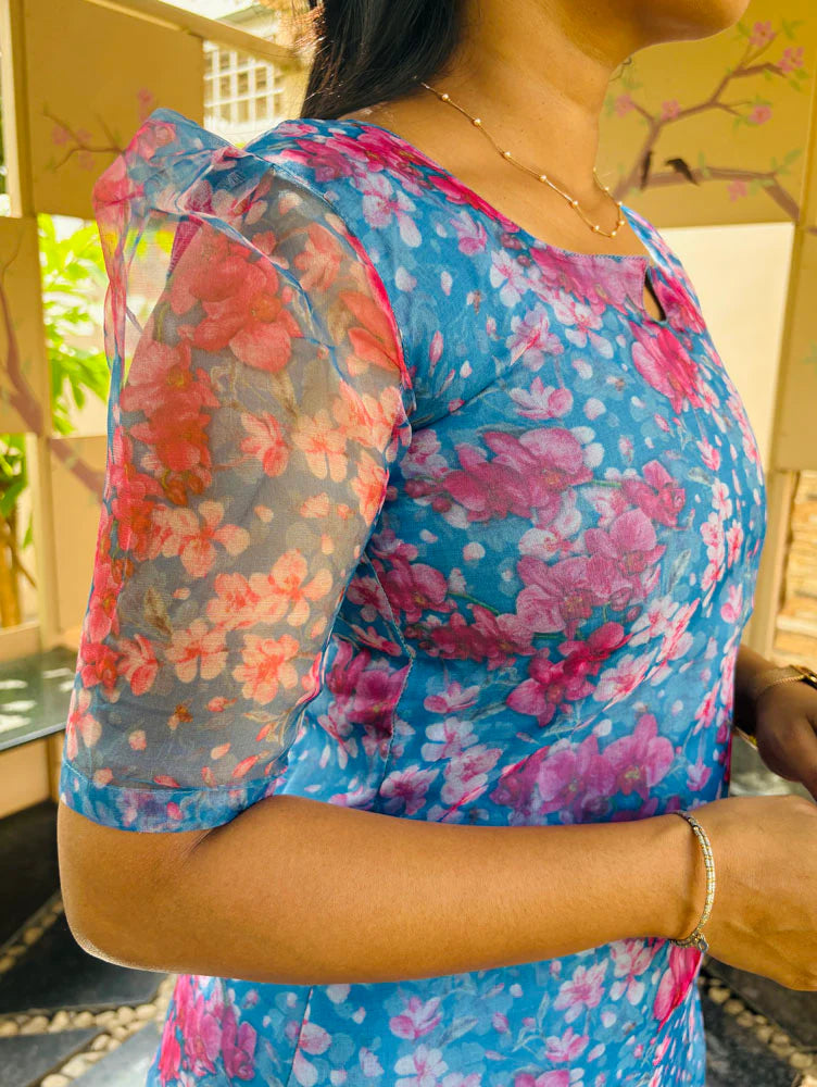 Eilaa - Blue Floral Organza Top