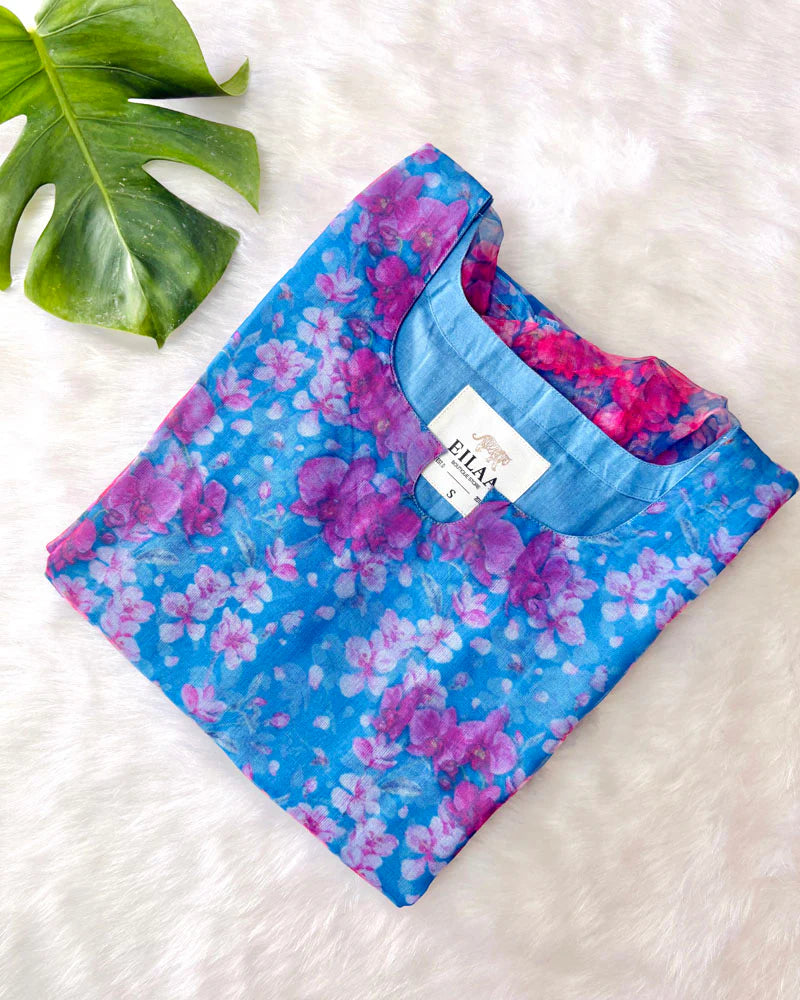 Eilaa - Blue Floral Organza Top