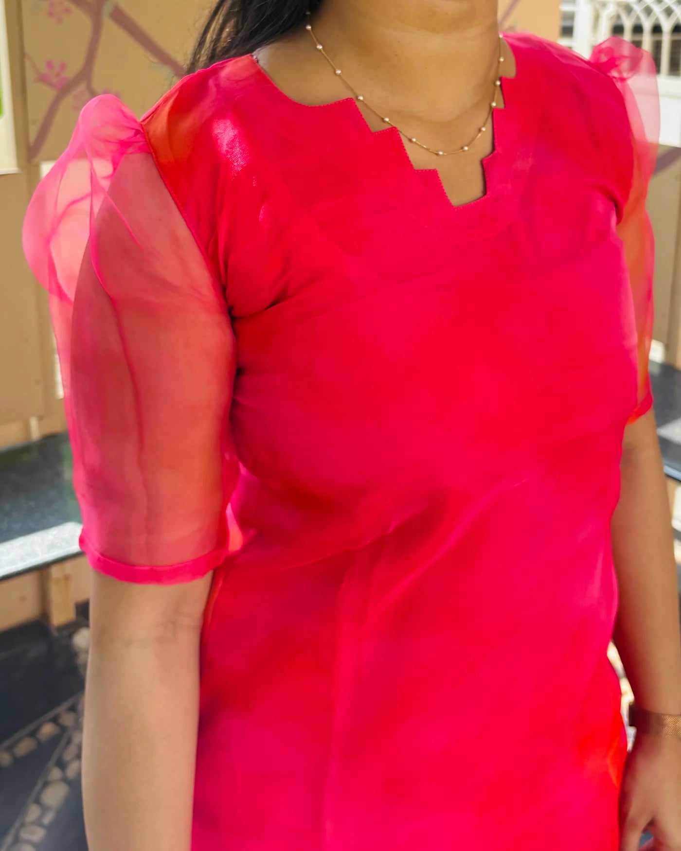 Eilaa - Plain Pink Organza Top