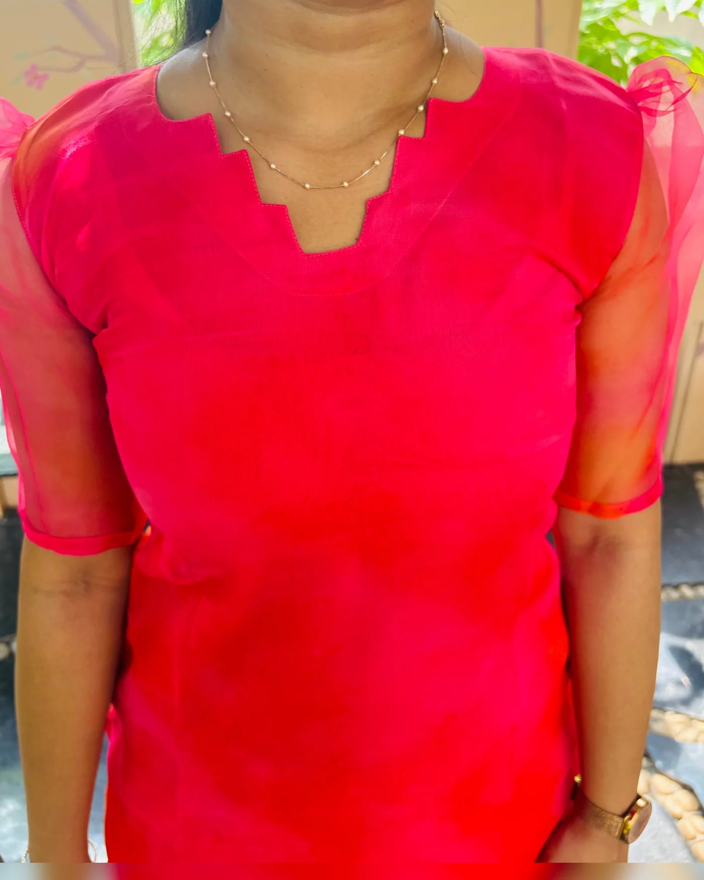 Eilaa - Plain Pink Organza Top