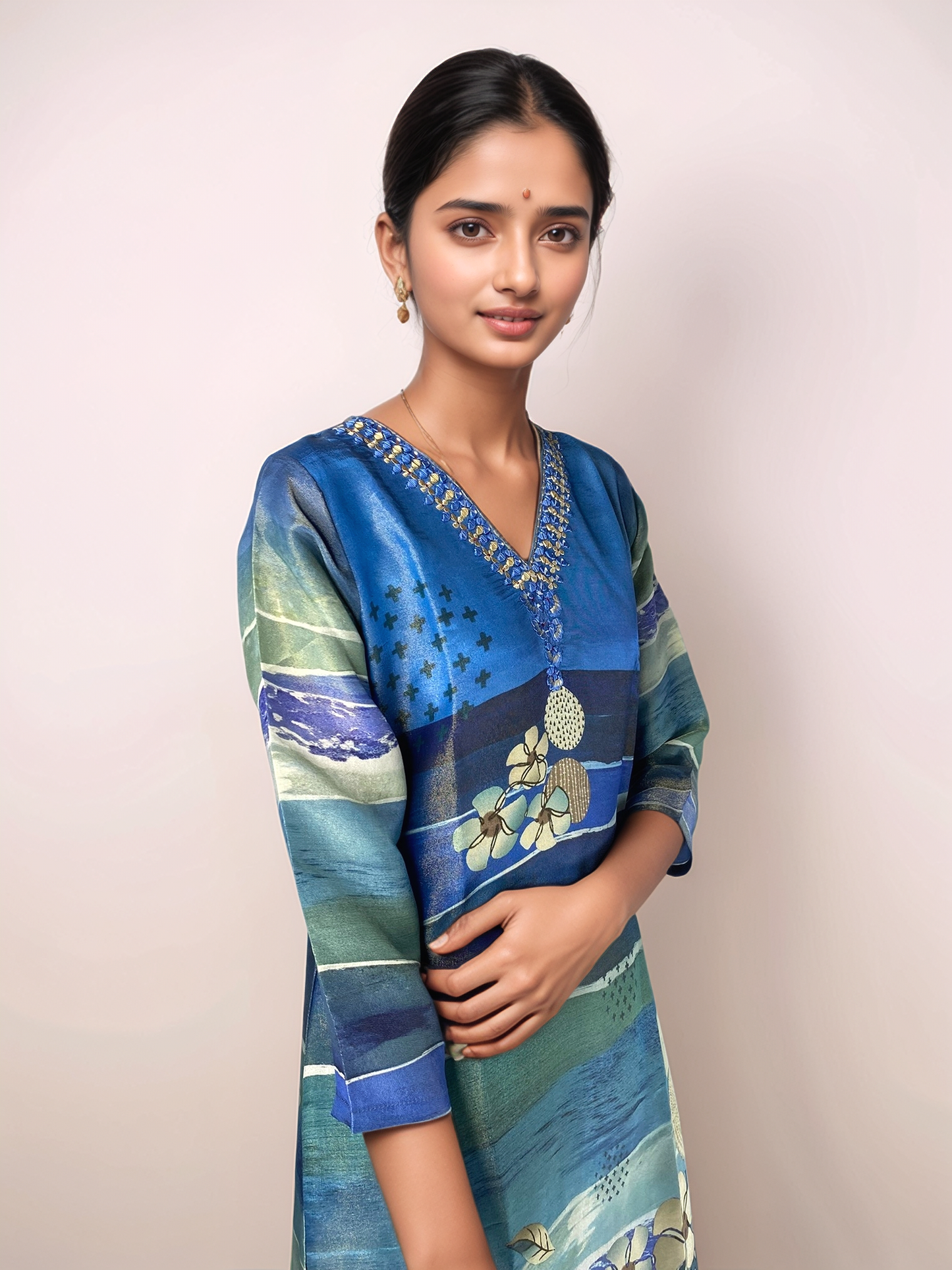 Womens Blue Straight Cut Top M - 3005108Blue