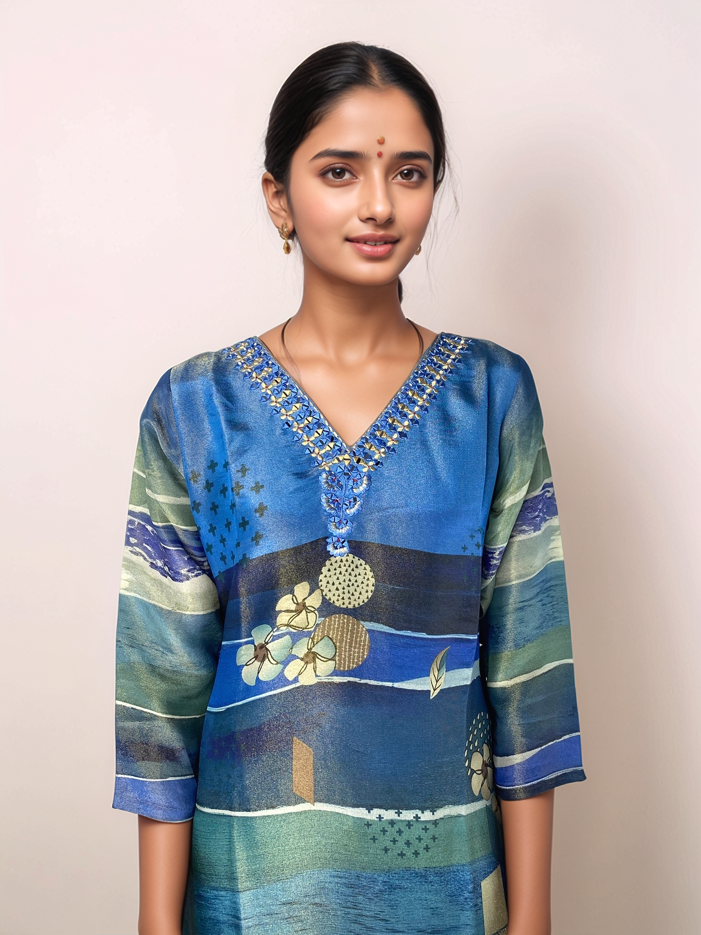 Womens Blue Straight Cut Top M - 3005108Blue