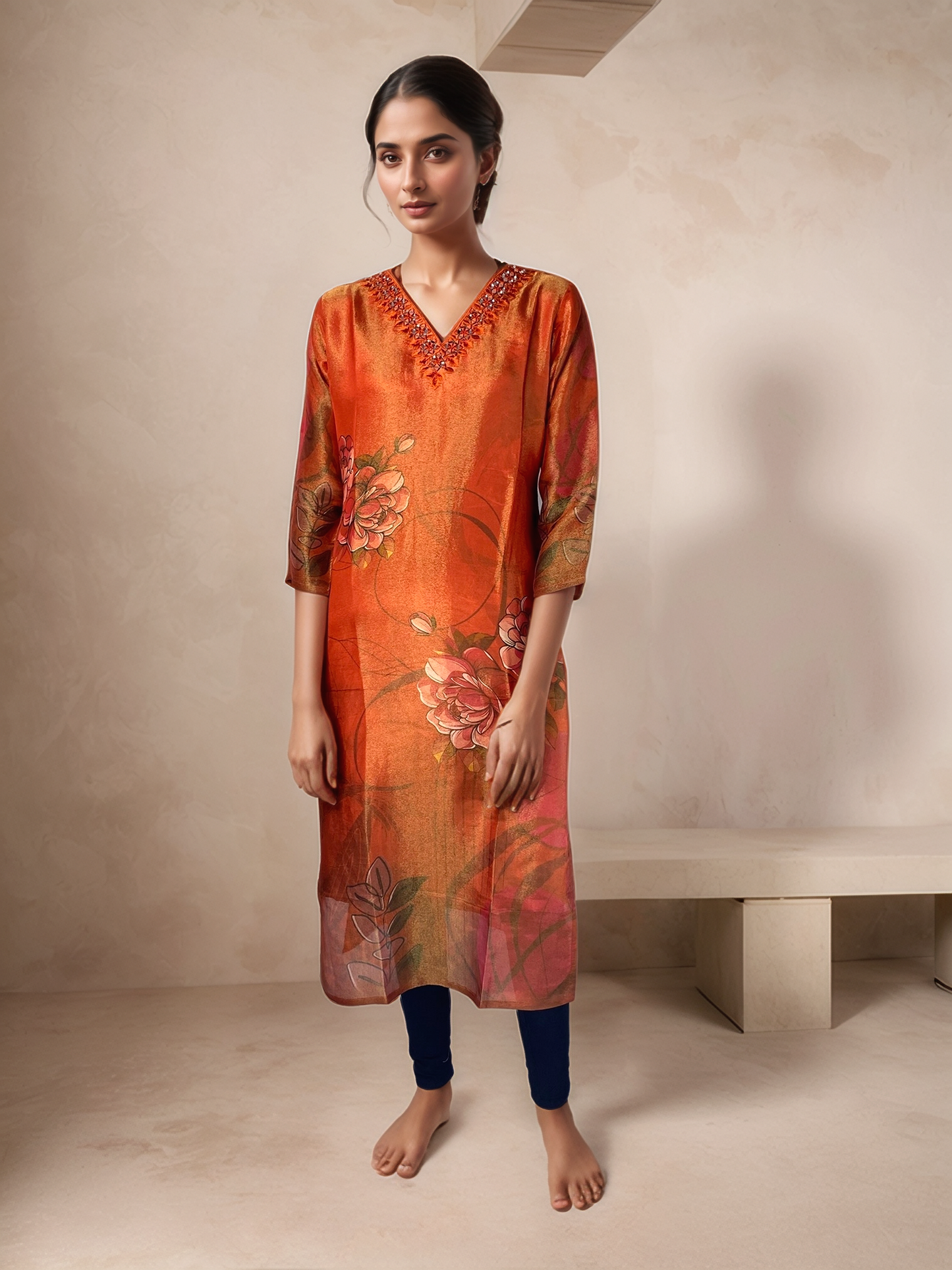 Womens Orange Straight Cut Top - 3005105Orange