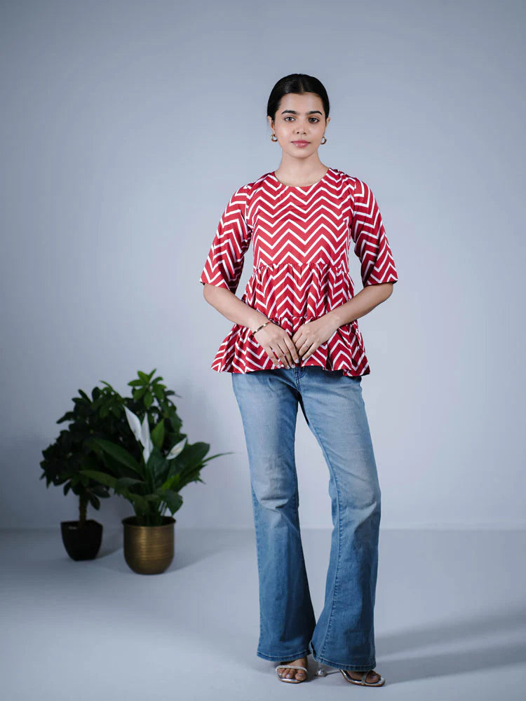 Eilaa - Red Chevron Tiered Tunic PST305-MT379