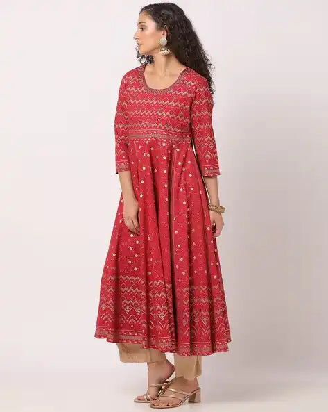 WOMENS KURTHI RED FOIL PRINT