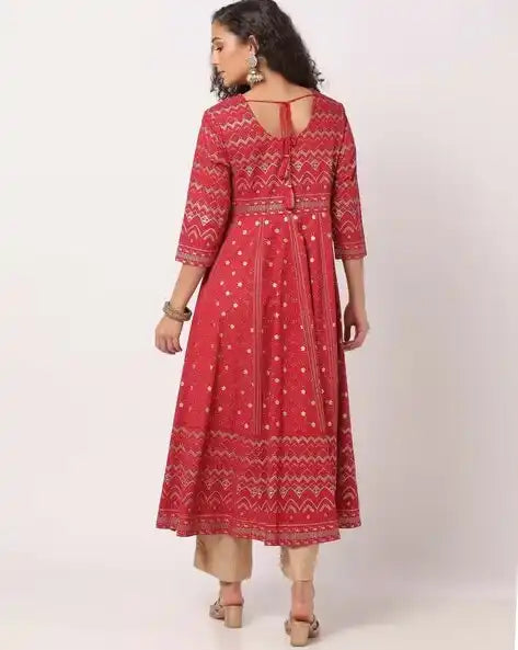 WOMENS KURTHI RED FOIL PRINT