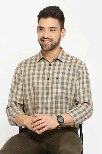 BASICS Mens BEIGE SLIM SHIRT 23BSH51531 LS