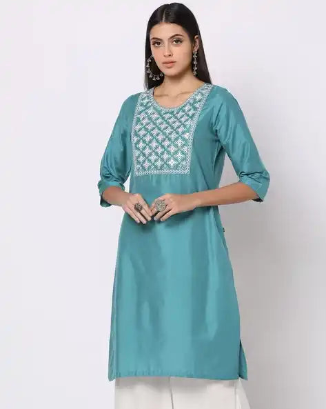 WOMENS KURTHI SILKY BLUE