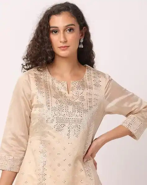 WOMENS KURTHI SILVER GOLD