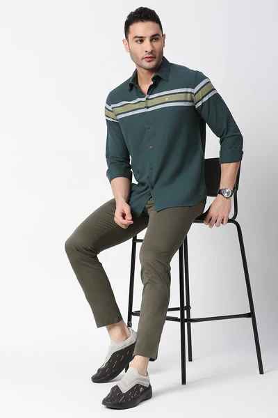 BASICS Mens MID GREEN TAPERED TROUSER 23BTR50265 FF