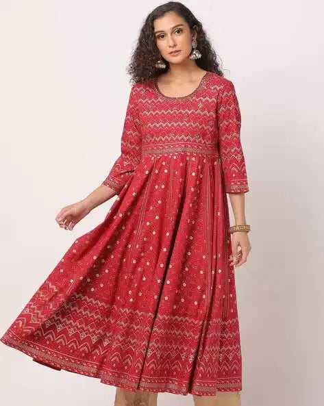 WOMENS KURTHI RED FOIL PRINT