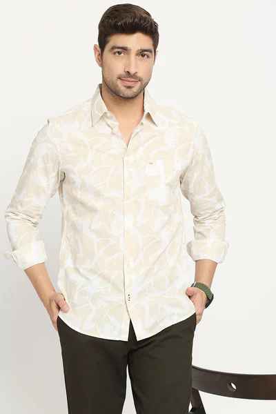 BASICS Mens BEIGE SLIM SHIRT 23BSH51917 LS