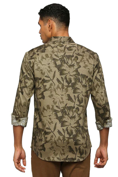 BASICS Mens OLIVE SLIM SHIRT 23BSH51891 LS