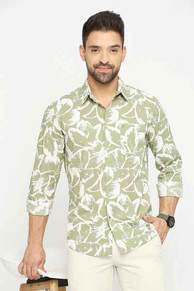 BASICS Mens LIGHT GREEN SLIM SHIRT 23BSH51918 LS