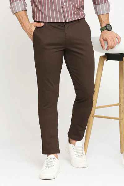 BASICS Mens DARK BROWN TAPERED TROUSER 23BTR51803 FF
