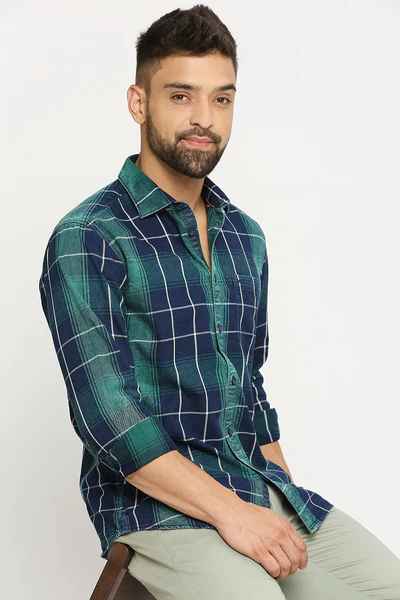 BASICS Mens GREEN SLIM SHIRT 23BSH51707 LS