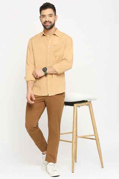 BASICS Mens LIGHT BROWN SLIM SHIRT 23BSH51480 HS