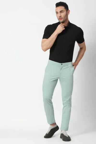 BASICS Mens MID GREEN TAPERED TROUSER 23BTR50171 FF