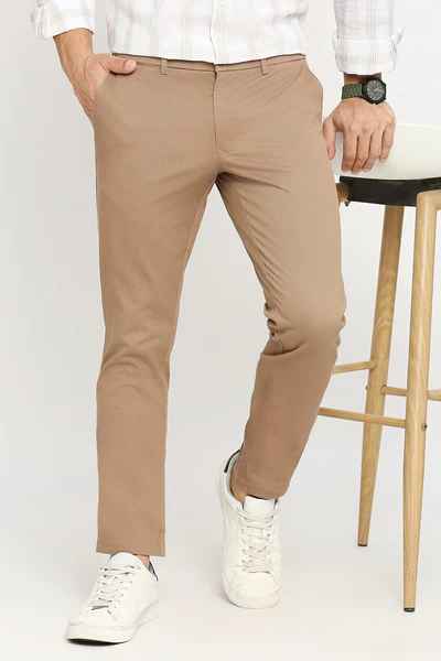 BASICS Mens LIGHT BROWN TAPERED TROUSER 23BTR51563 FLATFRONT