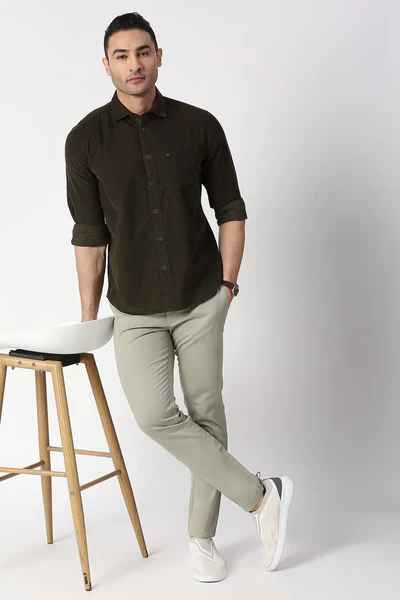 BASICS Mens MID GREEN TAPERED TROUSER 23BTR50298 FF